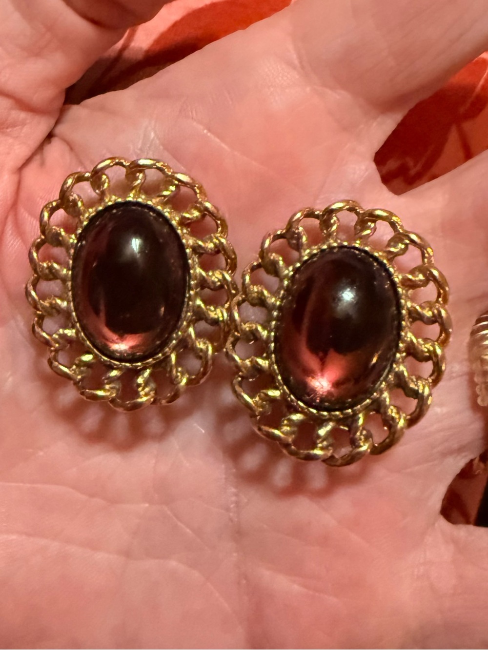 Vintage Purple Cabochon Clip On Earrings